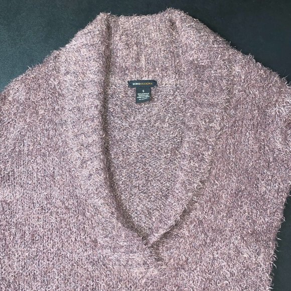 BCBGMAXAZRIA Sweater Women's Size S Fuzzy Knit Shawl Collar Plunging V-Neck 90s - Picture 10 of 12